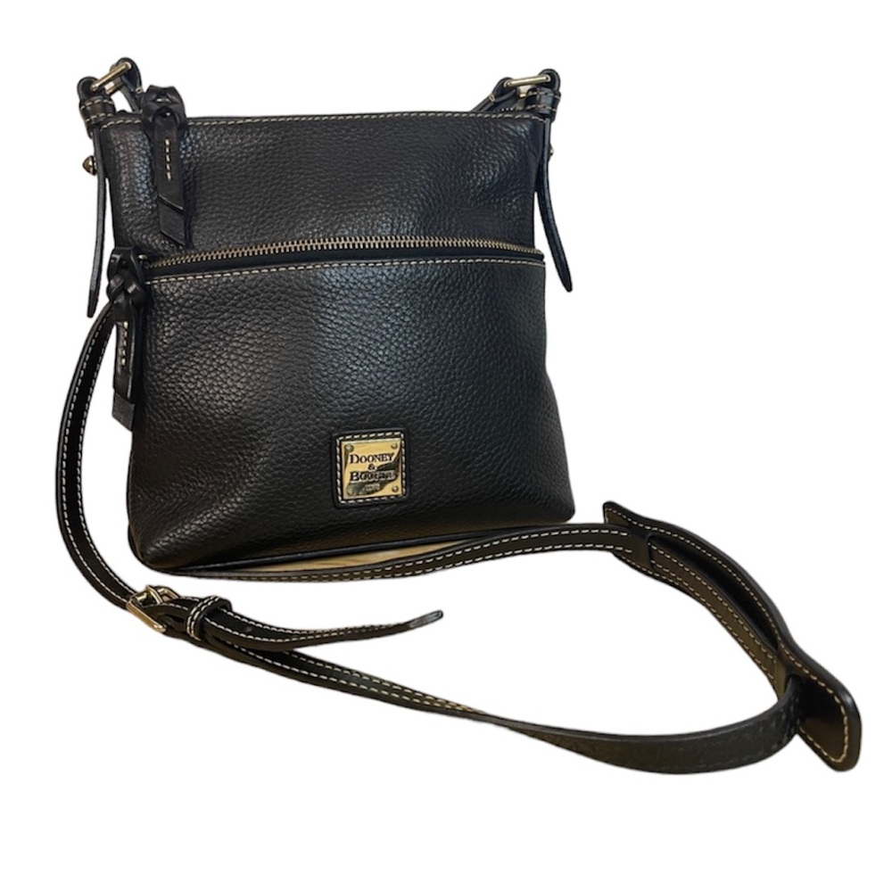 Dooney & Bourke Black Pebbled Leather Small Crossbody with Gold Logo
